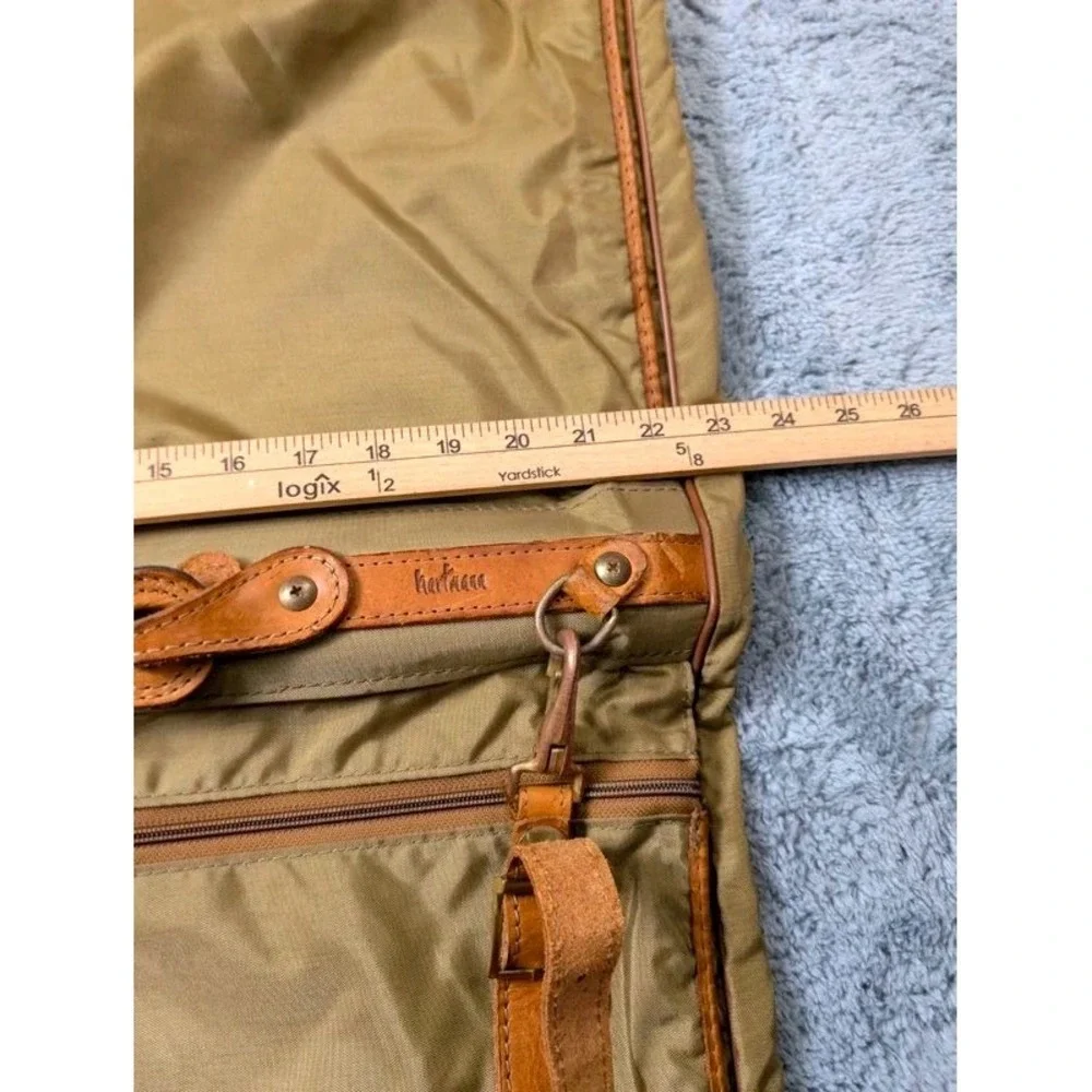 VTG. Hartmann Luggage~Tan Nylon/Belting Leather Trim Folding Garment Travel Bag